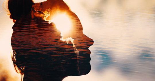 Woman with clouds in head